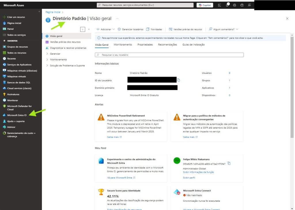 ela de criação de um novo tenant no Azure Active Directory.