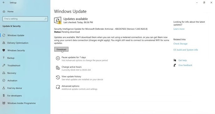 Tela de atualização do Windows para manter o Microsoft Defender protegido