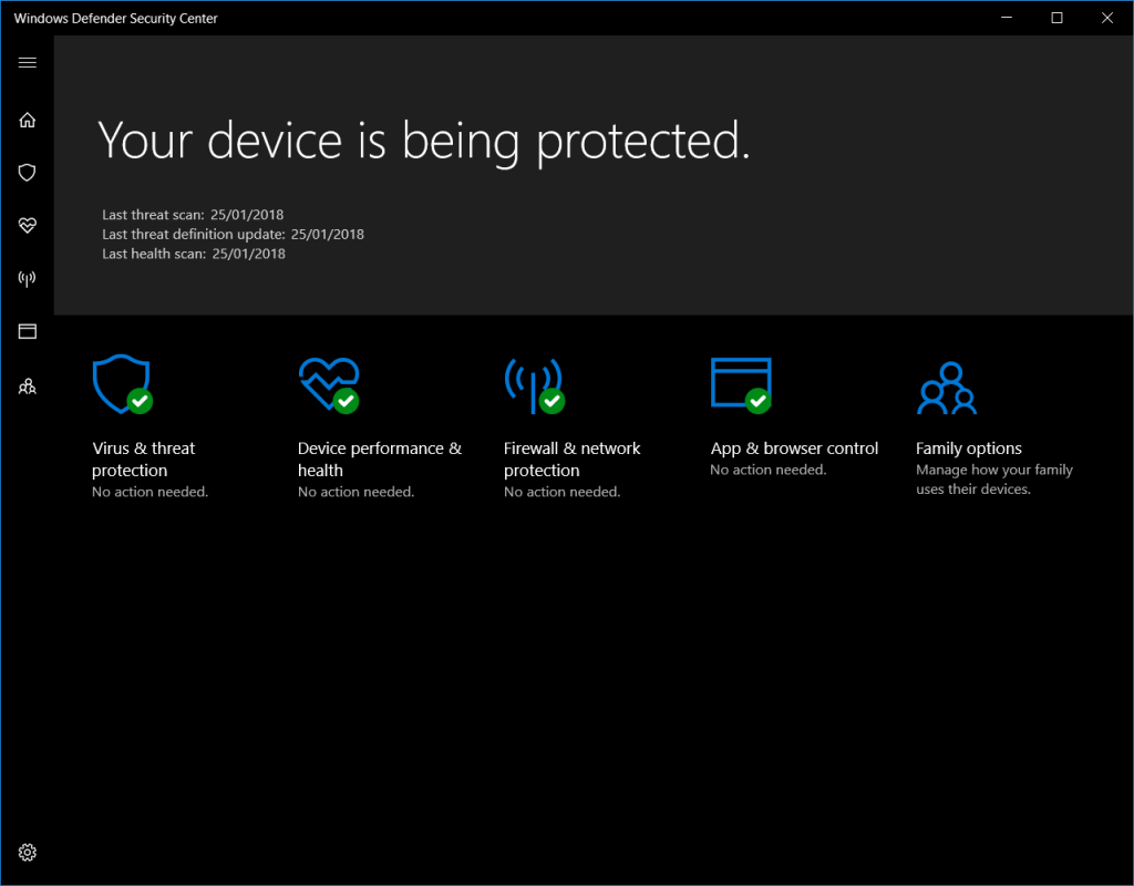 Tela do Microsoft Defender mostrando proteções ativas no Windows