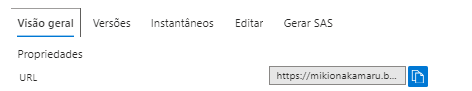 Captura de tela mostrando a seção de propriedades de uma conta de armazenamento de blobs no Azure, destacando a URL do armazenamento.